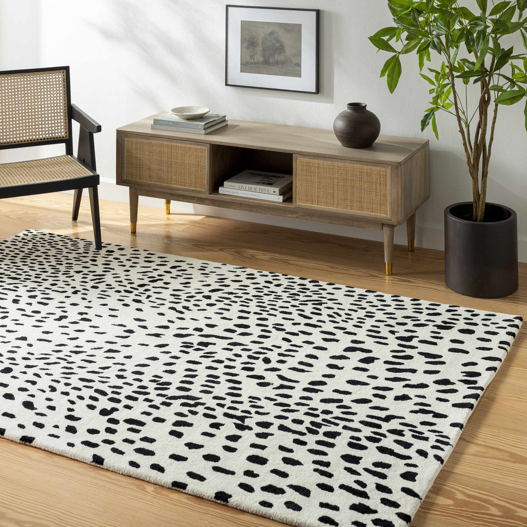 Athena Leopard Pattern White And Black Hand Tufted Wool Area Rug
