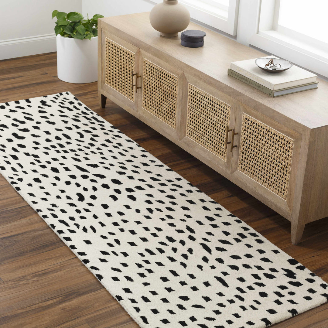 Athena Leopard Pattern White And Black Hand Tufted Wool Area Rug