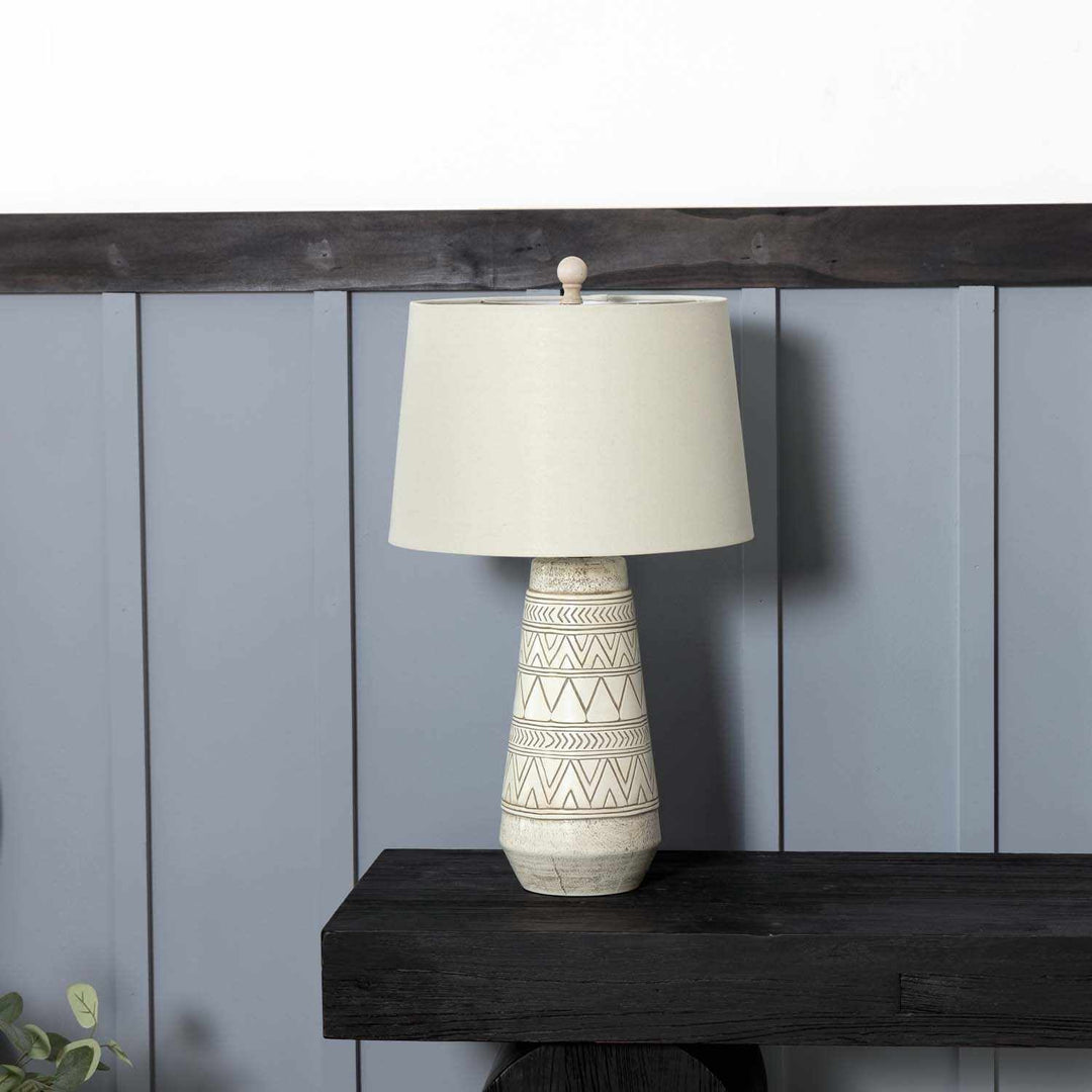Camaligan Tan & Cream Resin Table Lamp – Transitional Bohemian Accent Lighting with Linen Shade