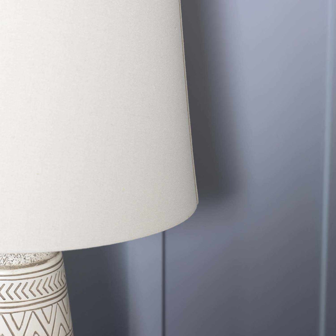 Camaligan Tan & Cream Resin Table Lamp – Transitional Bohemian Accent Lighting with Linen Shade