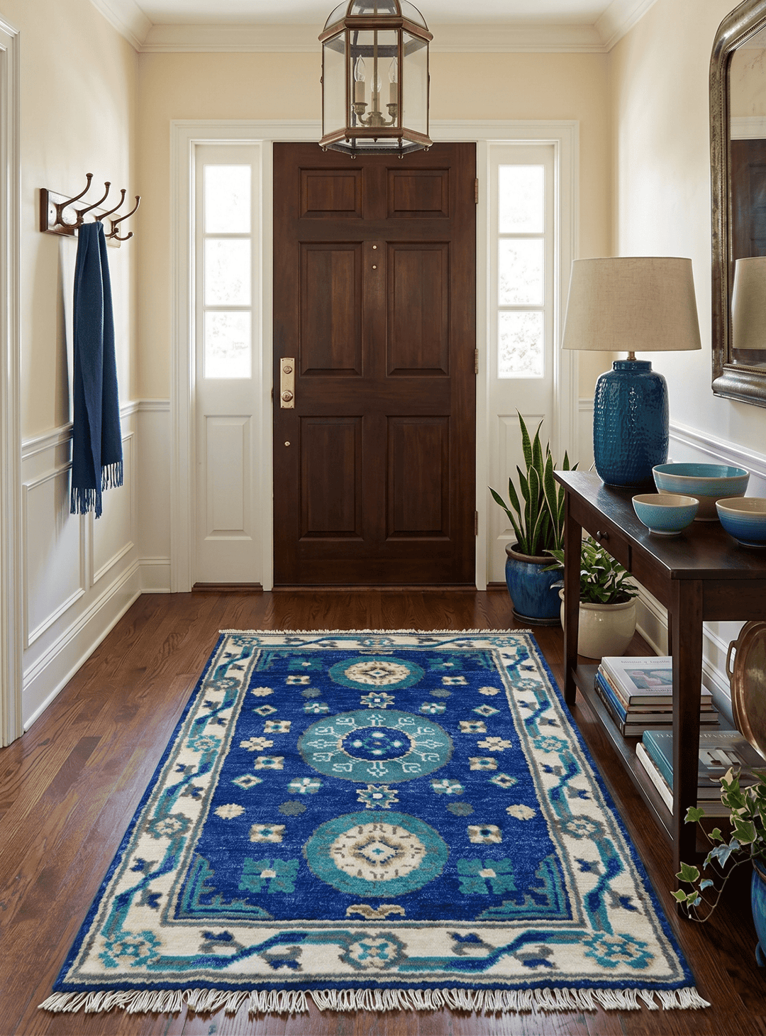 In Stock Khotan Design Blue And Beige Hand Knotted 4x6 Wool Rug - The Rug Decor