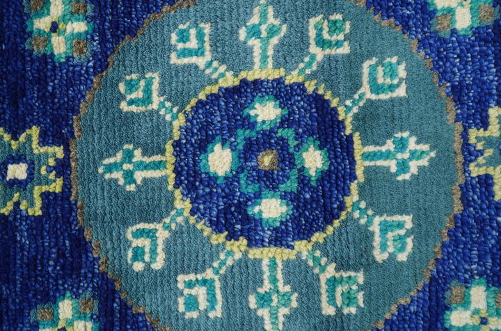 In Stock Khotan Design Blue And Beige Hand Knotted 4x6 Wool Rug - The Rug Decor