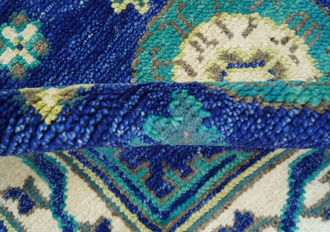 In Stock Khotan Design Blue And Beige Hand Knotted 4x6 Wool Rug - The Rug Decor