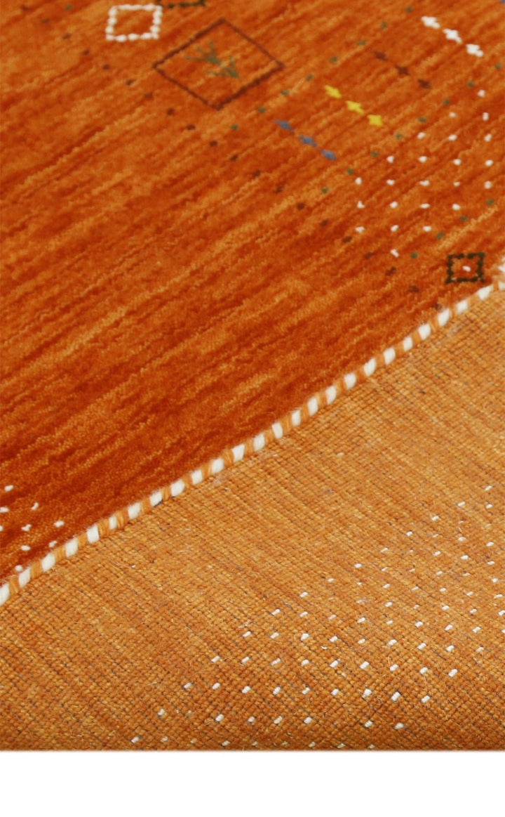 In Stock Orange Contemporary Center Pattern Hand Loomed Wool Rug - The Rug Decor