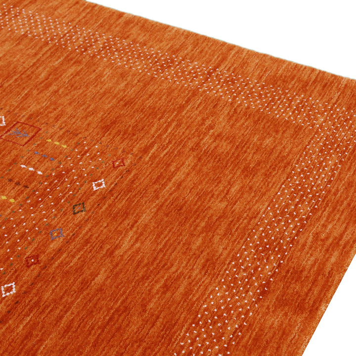 In Stock Orange Contemporary Center Pattern Hand Loomed Wool Rug - The Rug Decor