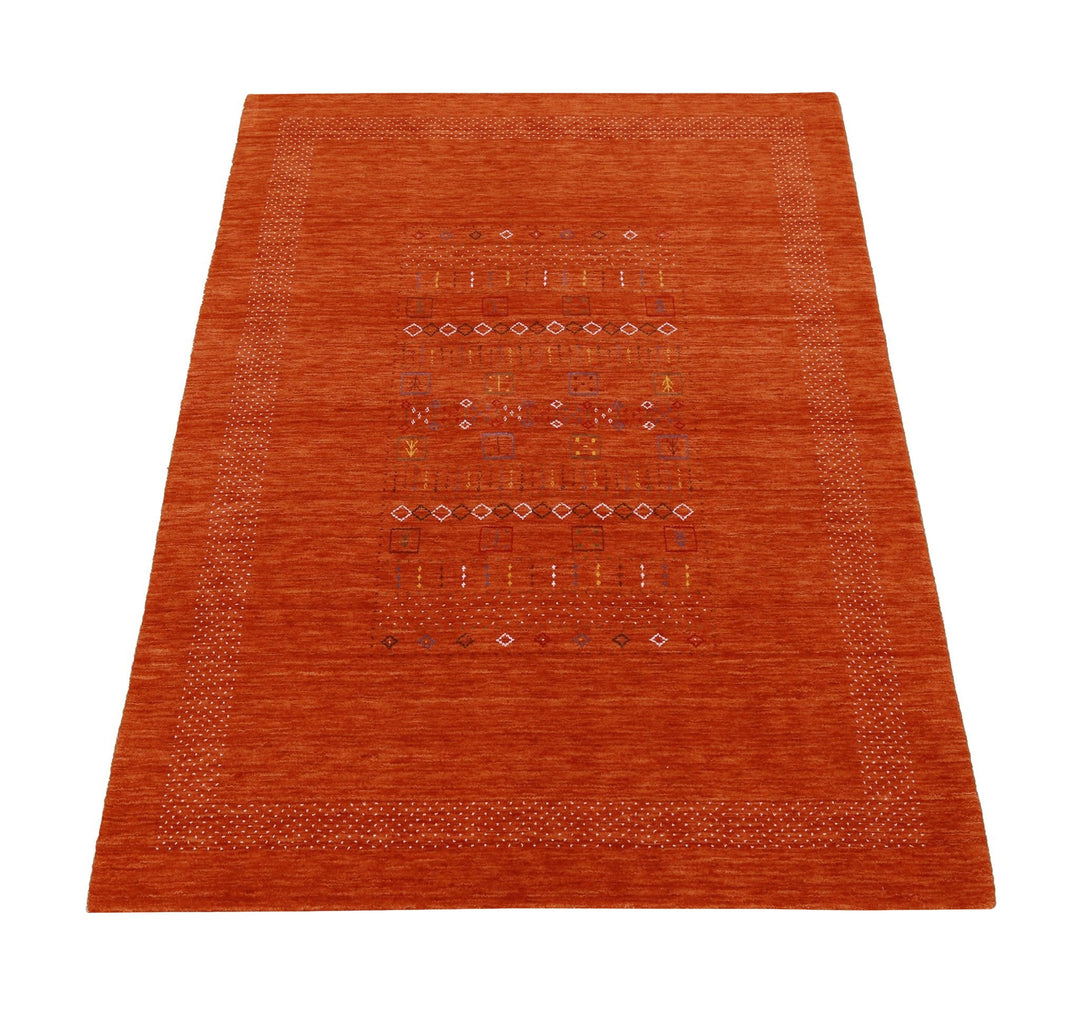 In Stock Orange Contemporary Center Pattern Hand Loomed Wool Rug - The Rug Decor