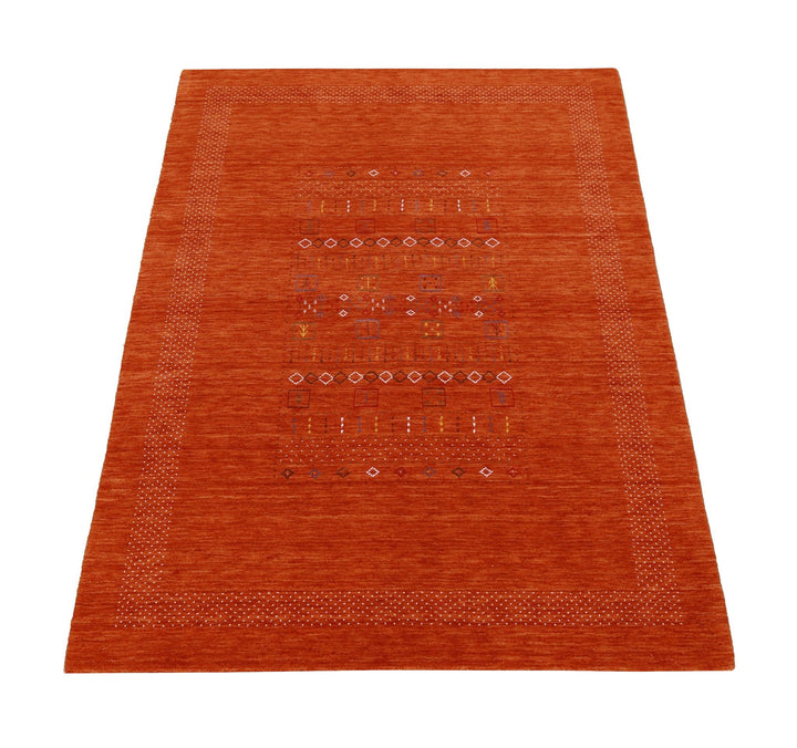 In Stock Orange Contemporary Center Pattern Hand Loomed Wool Rug - The Rug Decor
