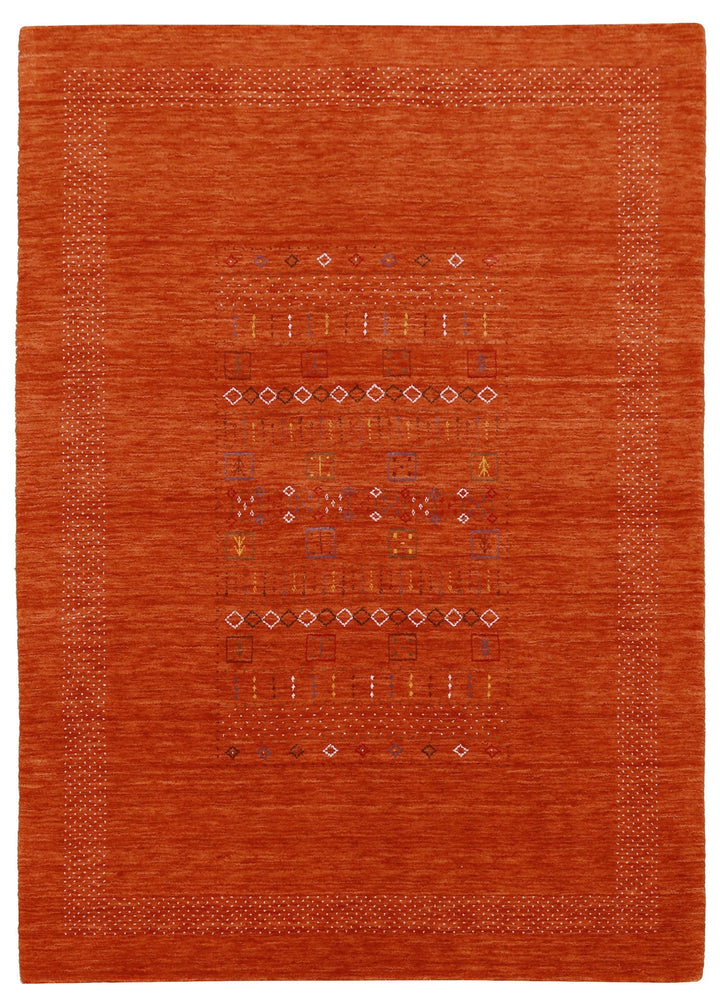 In Stock Orange Contemporary Center Pattern Hand Loomed Wool Rug - The Rug Decor