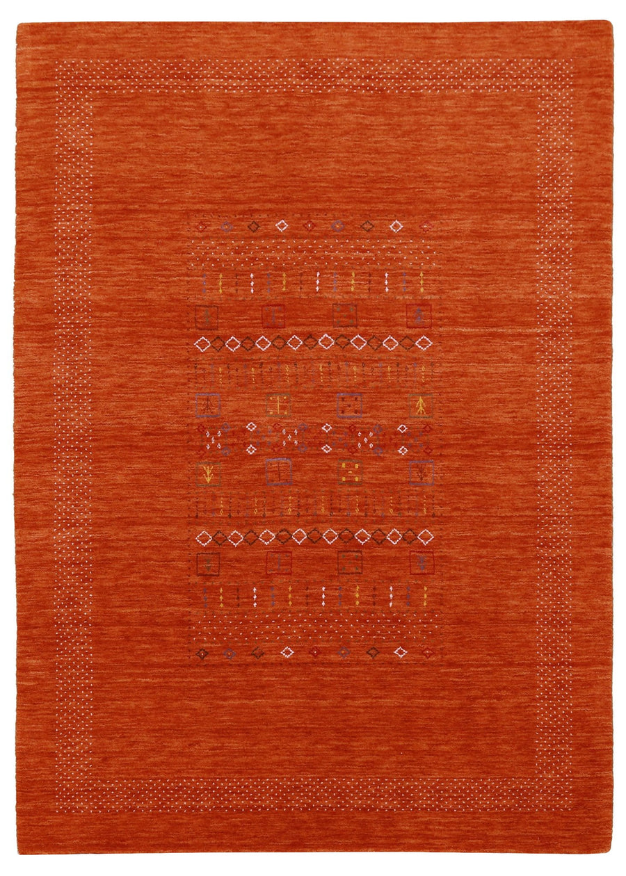 In Stock Orange Contemporary Center Pattern Hand Loomed Wool Rug - The Rug Decor