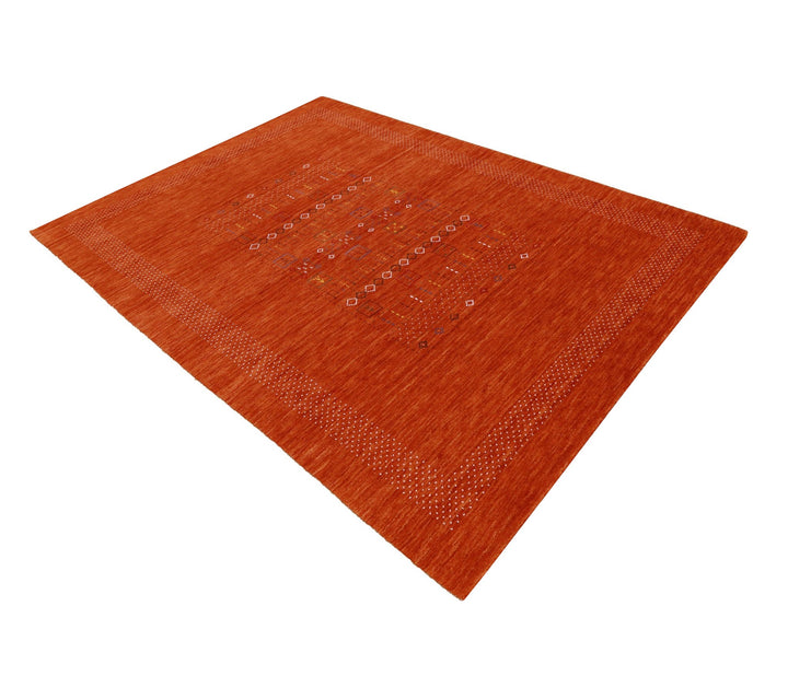 In Stock Orange Contemporary Center Pattern Hand Loomed Wool Rug - The Rug Decor