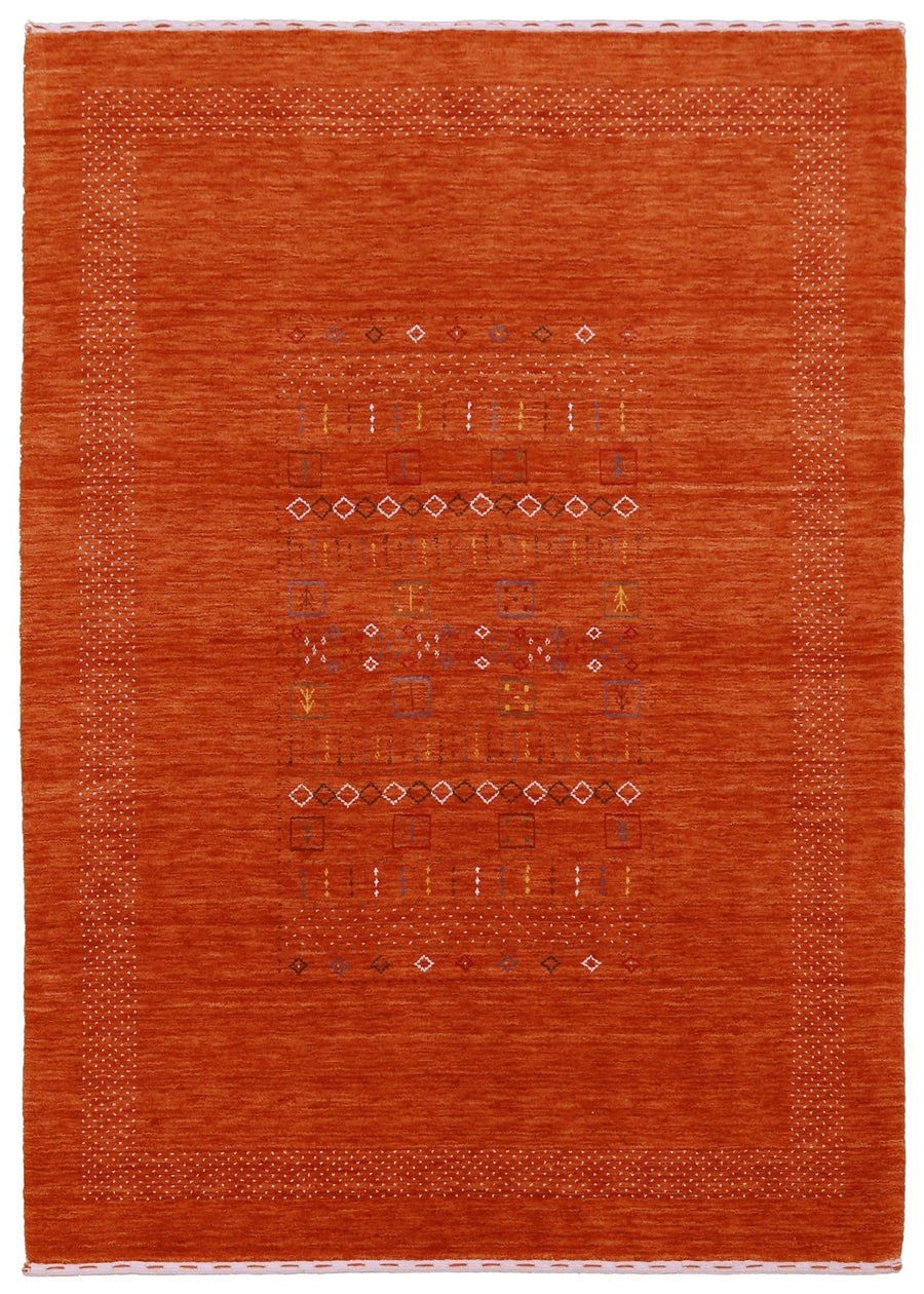 In Stock Orange Contemporary Center Pattern Hand Loomed Wool Rug - The Rug Decor