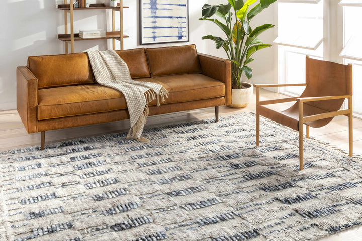 Ingham Gray And Blue Modern Style Hand Knotted Area Rug