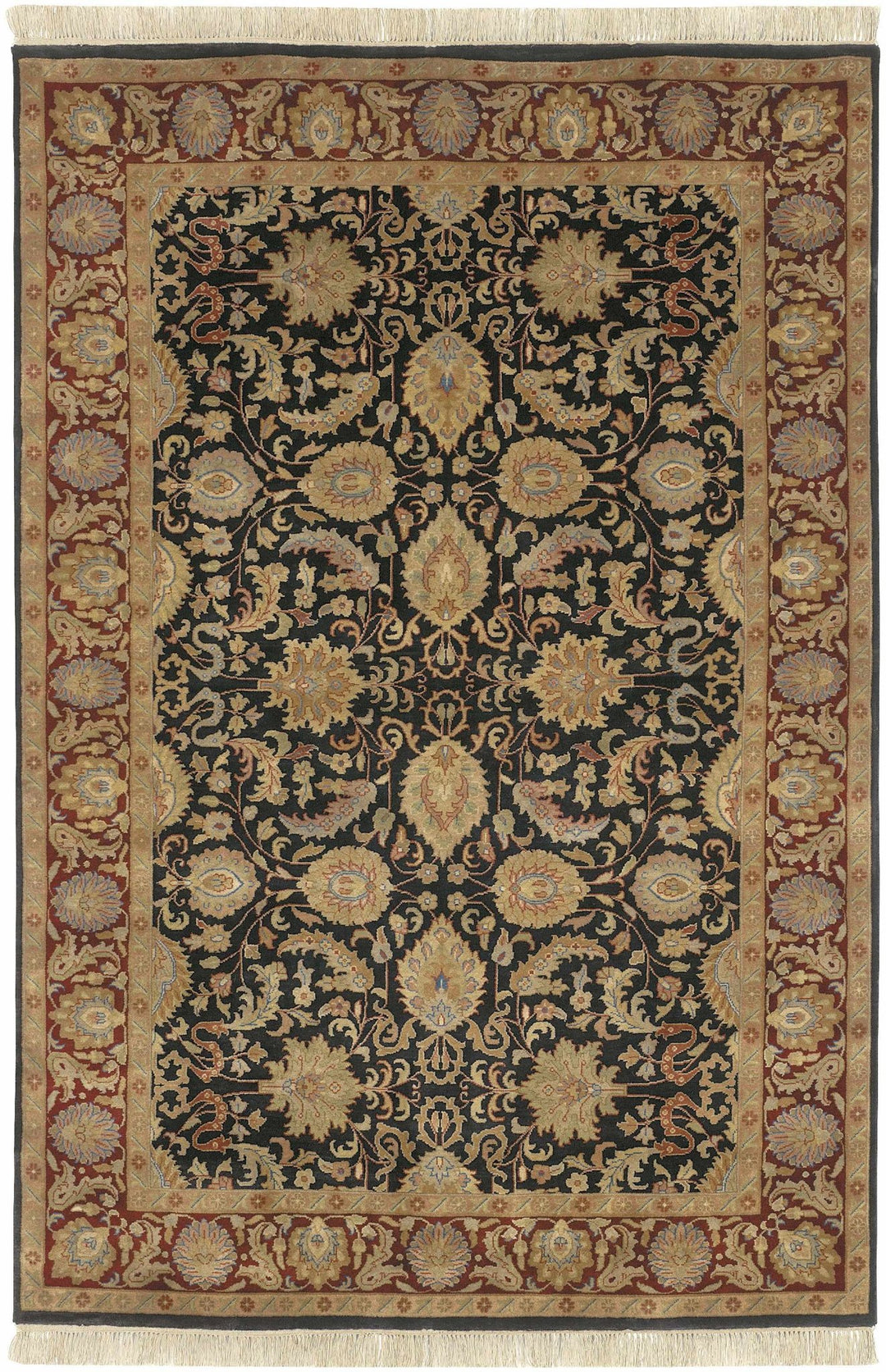 Inglefield Black Traditional Floral Design Hand Knotted Area Rug - The Rug Decor