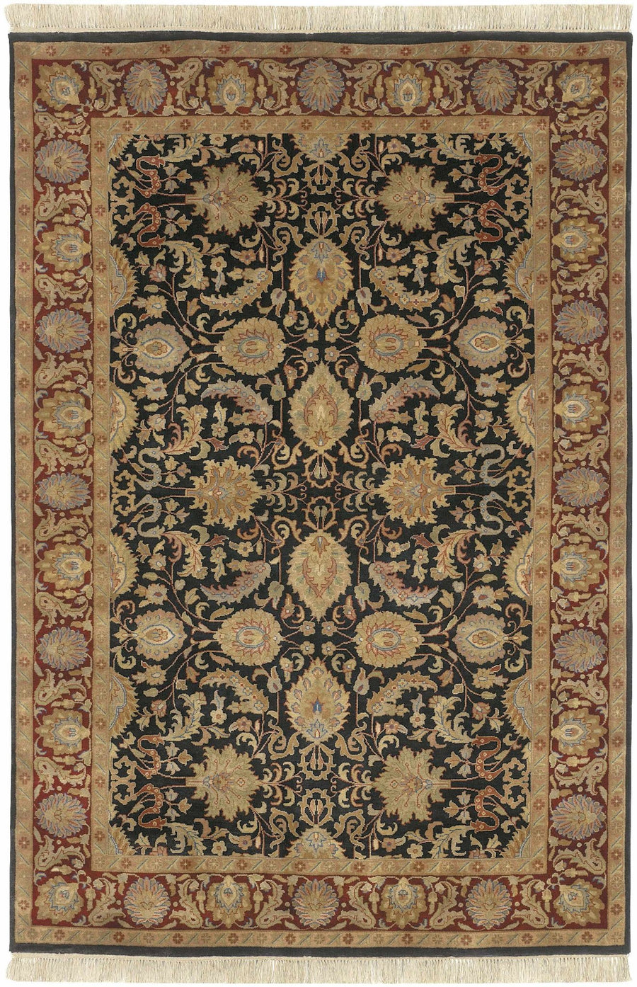 Inglefield Black Traditional Floral Design Hand Knotted Area Rug - The Rug Decor