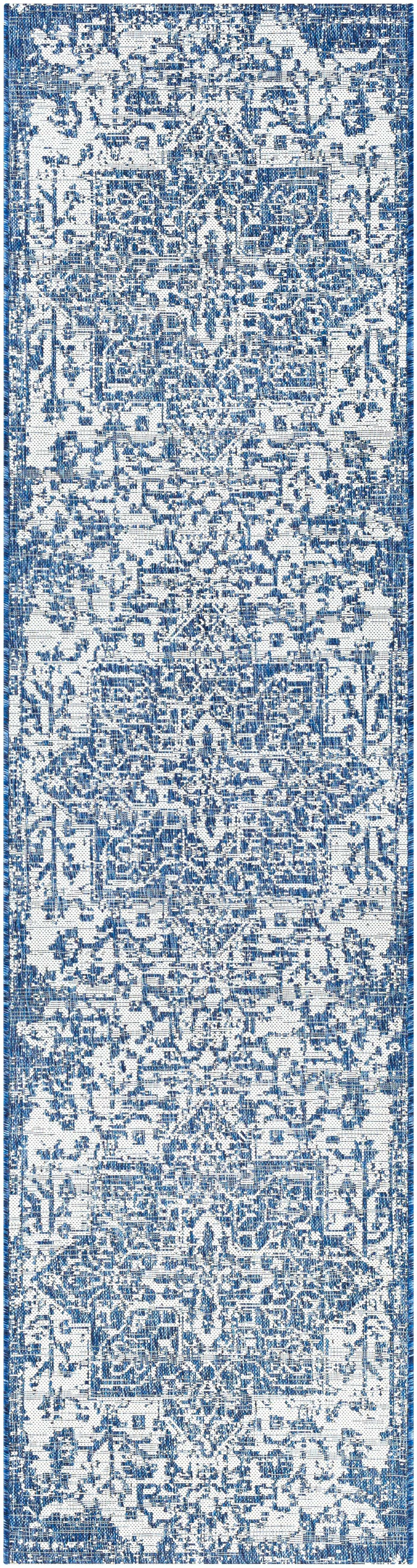 Inkberrow Blue And Ivory Traditional Style Indoor Outdoor Area Rug