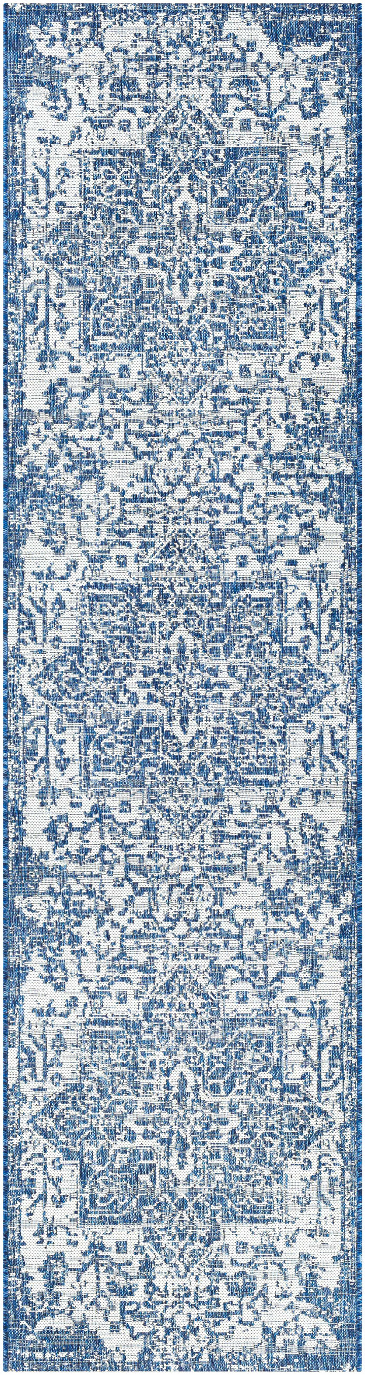 Inkberrow Blue And Ivory Traditional Style Indoor Outdoor Area Rug