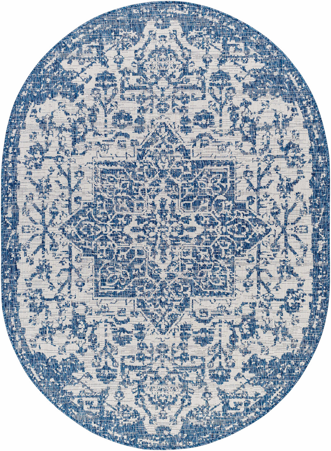 Inkberrow Blue And Ivory Traditional Style Indoor Outdoor Area Rug