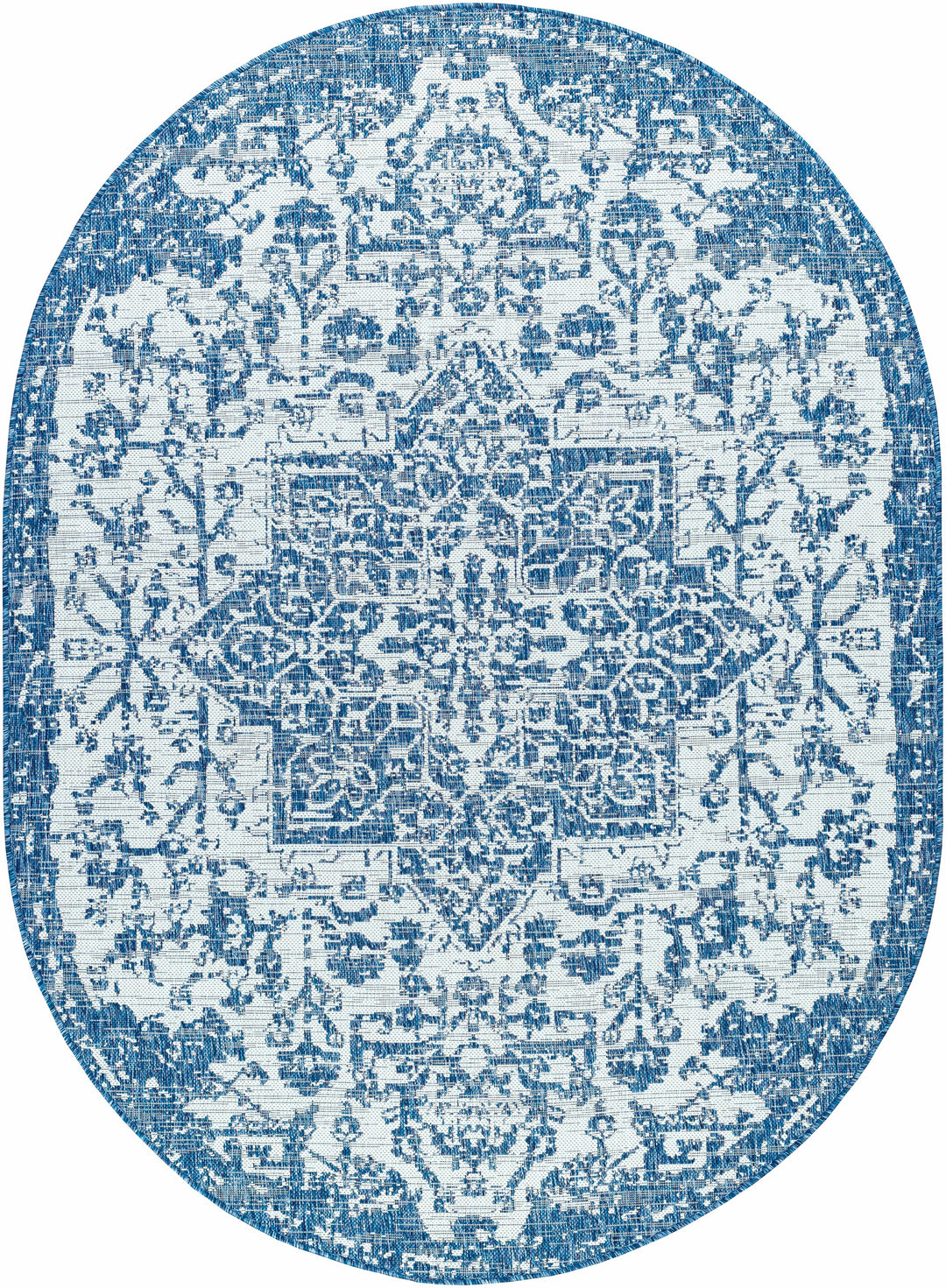 Inkberrow Blue And Ivory Traditional Style Indoor Outdoor Area Rug