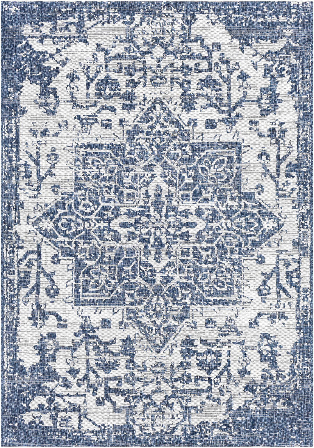 Inkberrow Blue And Ivory Traditional Style Indoor Outdoor Area Rug