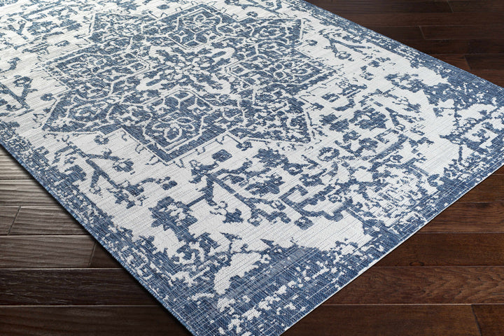 Inkberrow Blue And Ivory Traditional Style Indoor Outdoor Area Rug