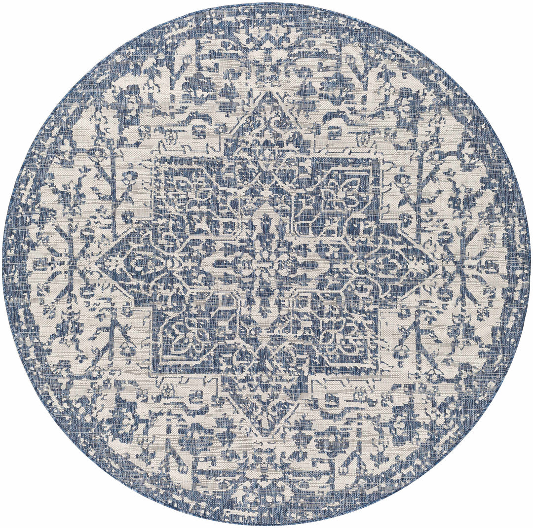 Inkberrow Blue And Ivory Traditional Style Indoor Outdoor Area Rug