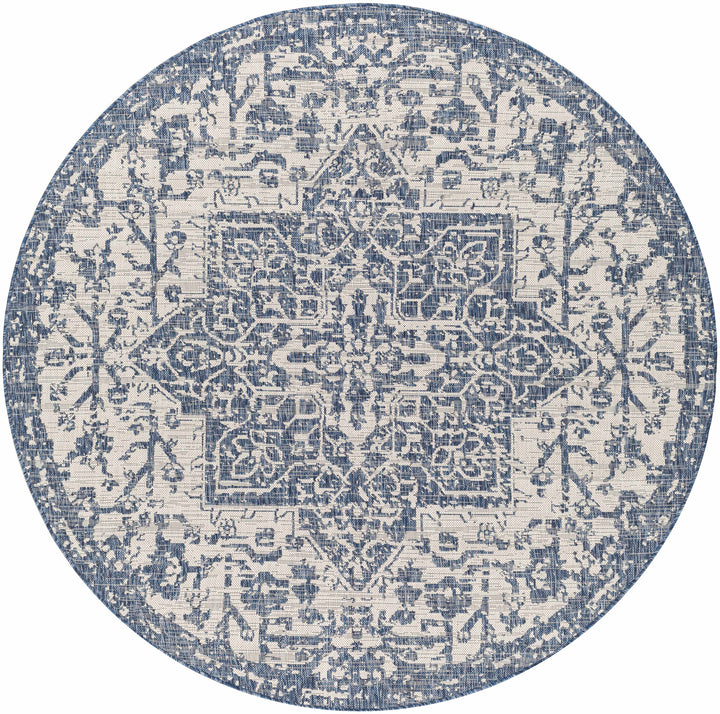 Inkberrow Blue And Ivory Traditional Style Indoor Outdoor Area Rug