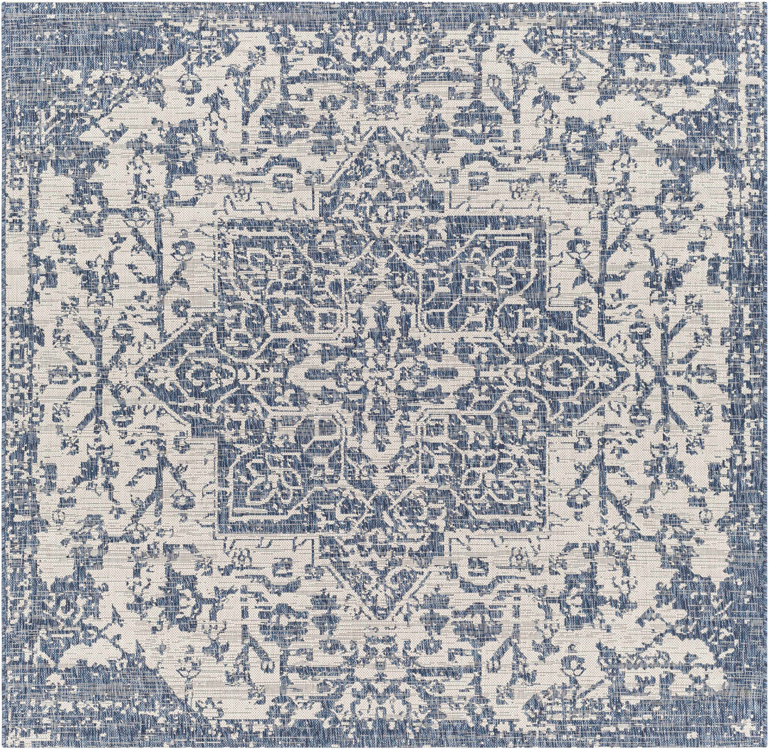 Inkberrow Blue And Ivory Traditional Style Indoor Outdoor Area Rug