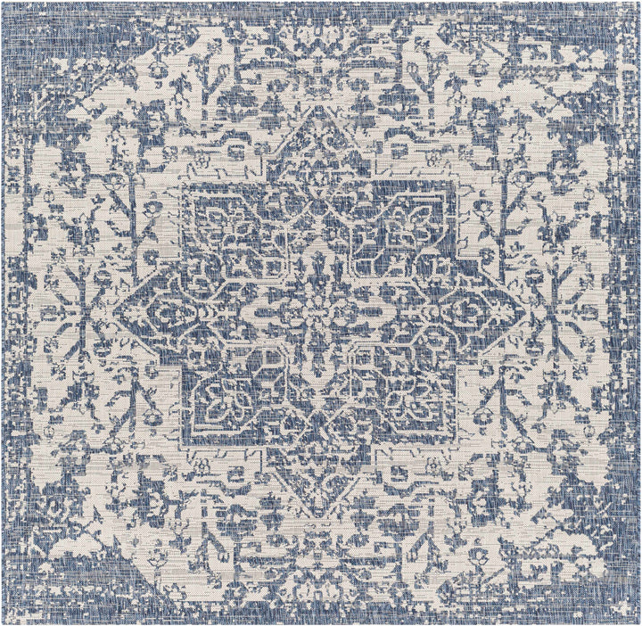 Inkberrow Blue And Ivory Traditional Style Indoor Outdoor Area Rug