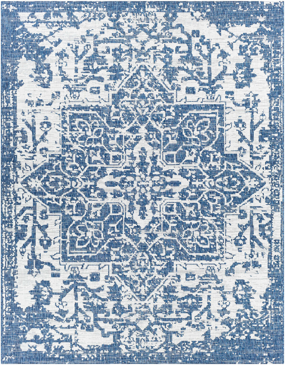 Inkberrow Blue And Ivory Traditional Style Indoor Outdoor Area Rug