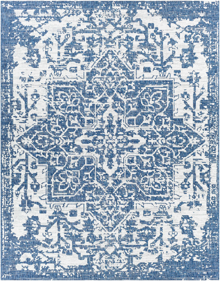 Inkberrow Blue And Ivory Traditional Style Indoor Outdoor Area Rug