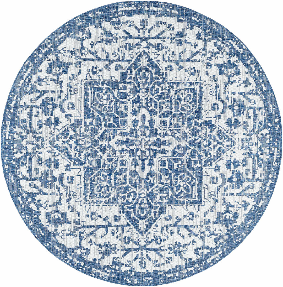 Inkberrow Blue And Ivory Traditional Style Indoor Outdoor Area Rug