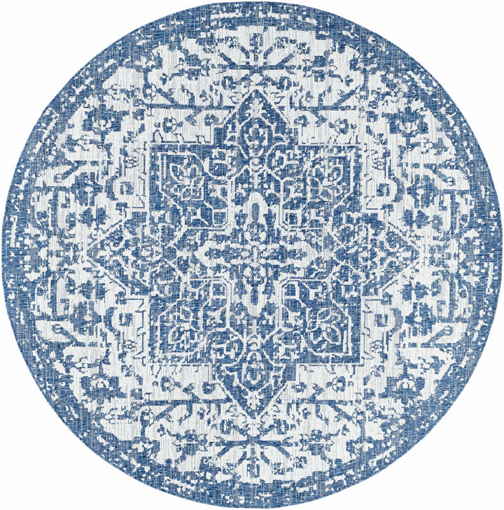 Inkberrow Blue And Ivory Traditional Style Indoor Outdoor Area Rug