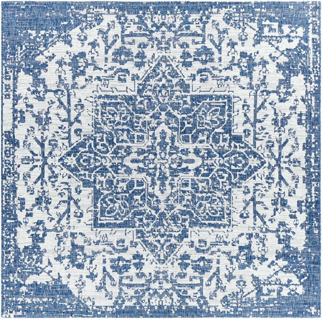 Inkberrow Blue And Ivory Traditional Style Indoor Outdoor Area Rug