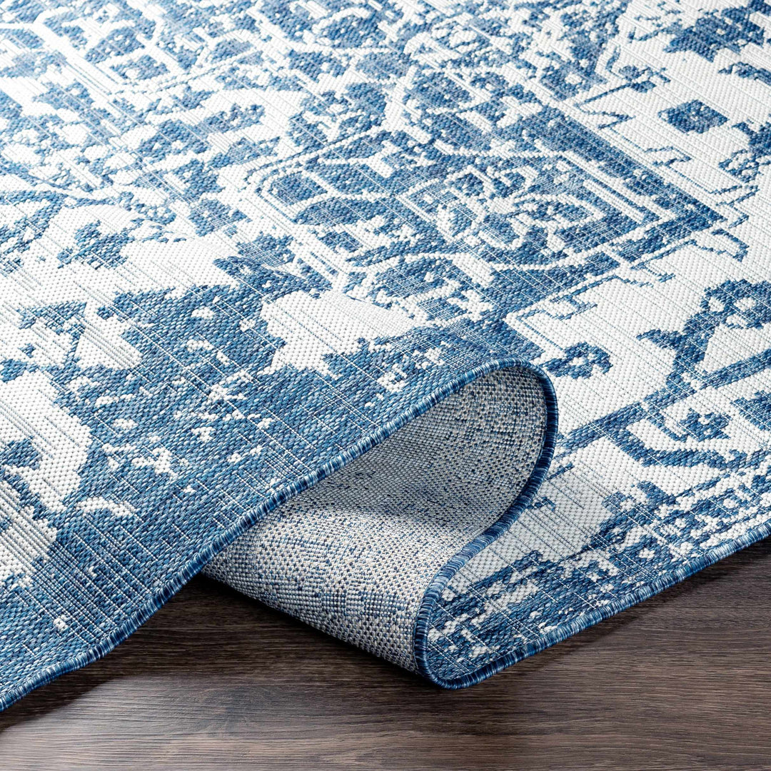 Inkberrow Blue And Ivory Traditional Style Indoor Outdoor Area Rug