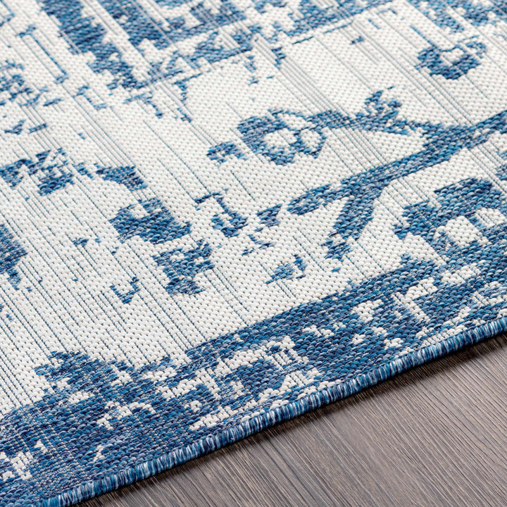 Inkberrow Blue And Ivory Traditional Style Indoor Outdoor Area Rug