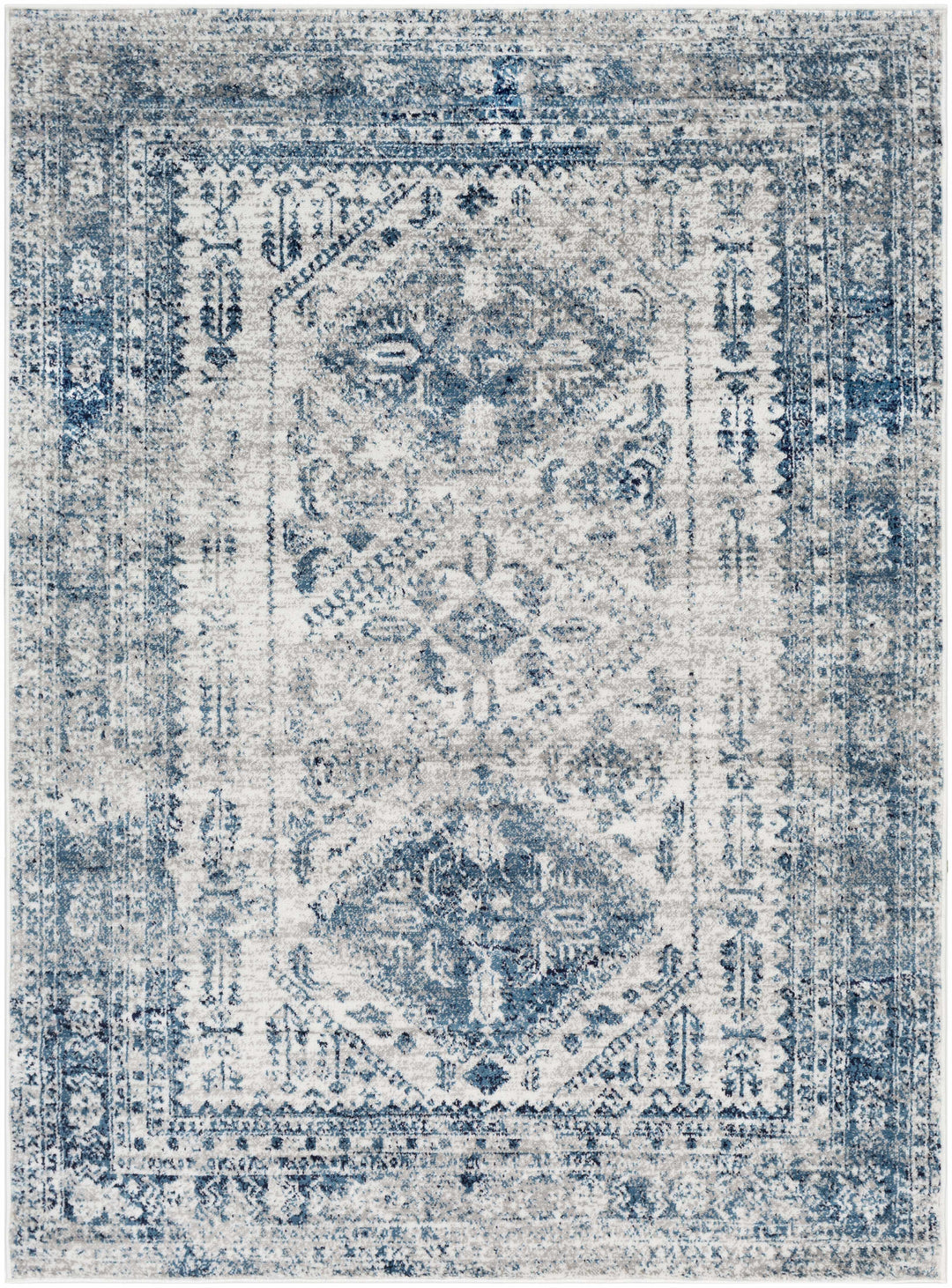 Inkom Traditional Style Ivory And Blue Area Rug