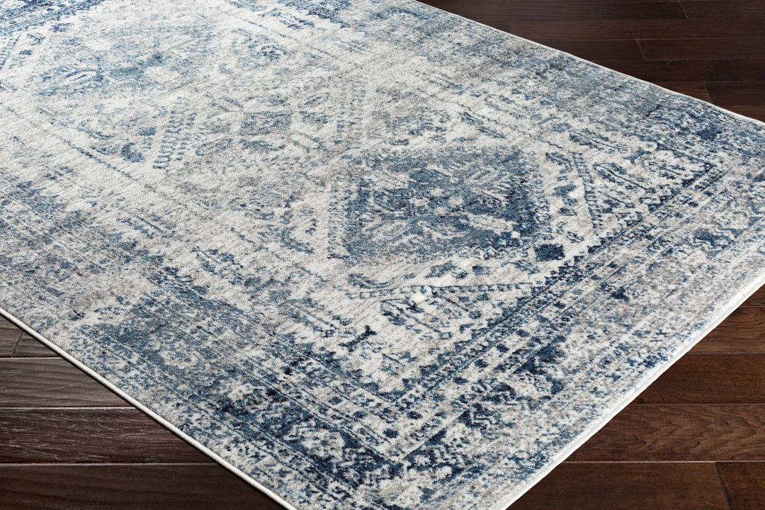 Inkom Traditional Style Ivory And Blue Area Rug