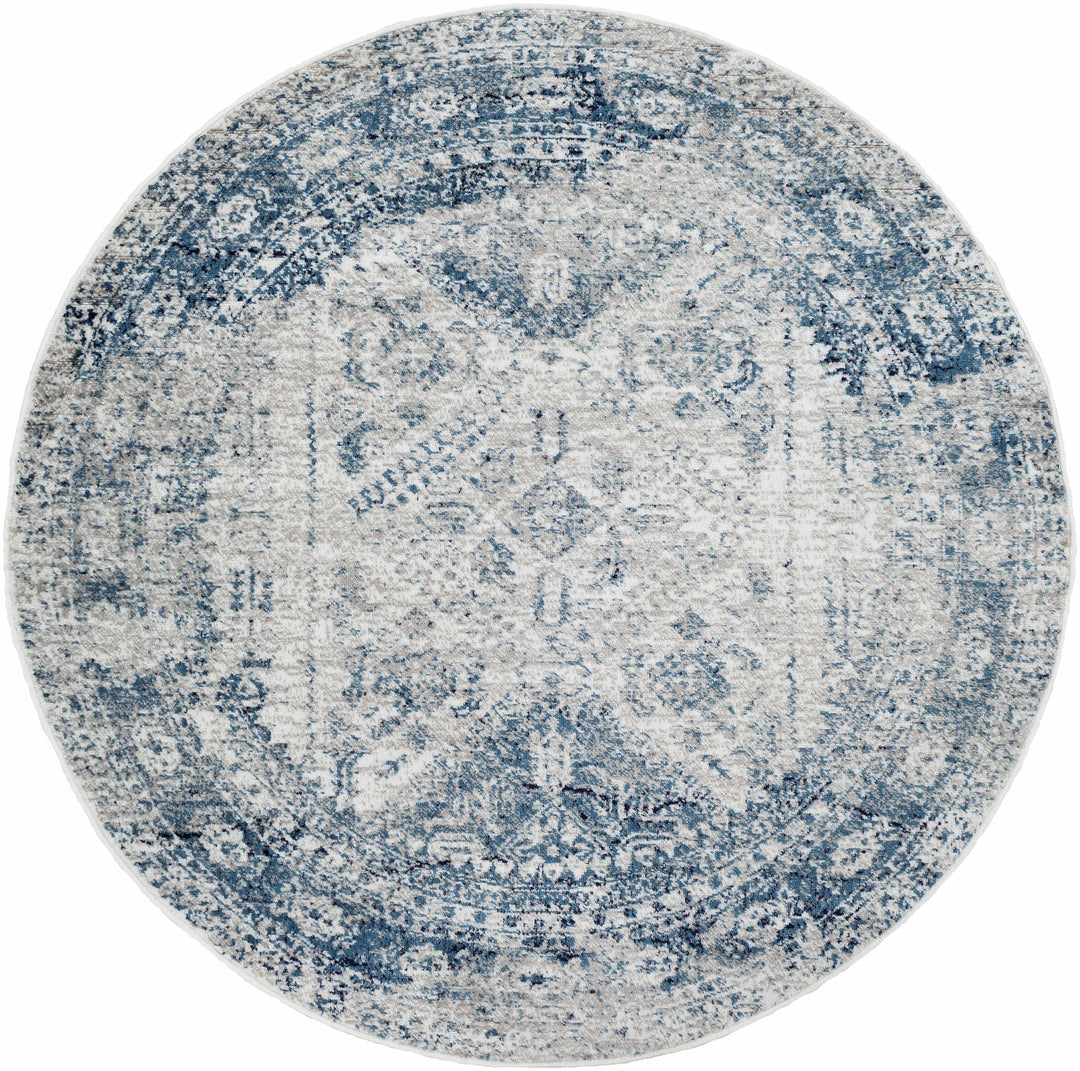 Inkom Traditional Style Ivory And Blue Area Rug