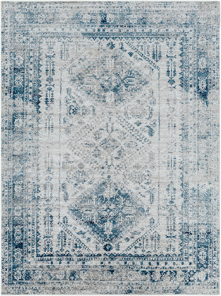 Inkom Traditional Style Ivory And Blue Area Rug