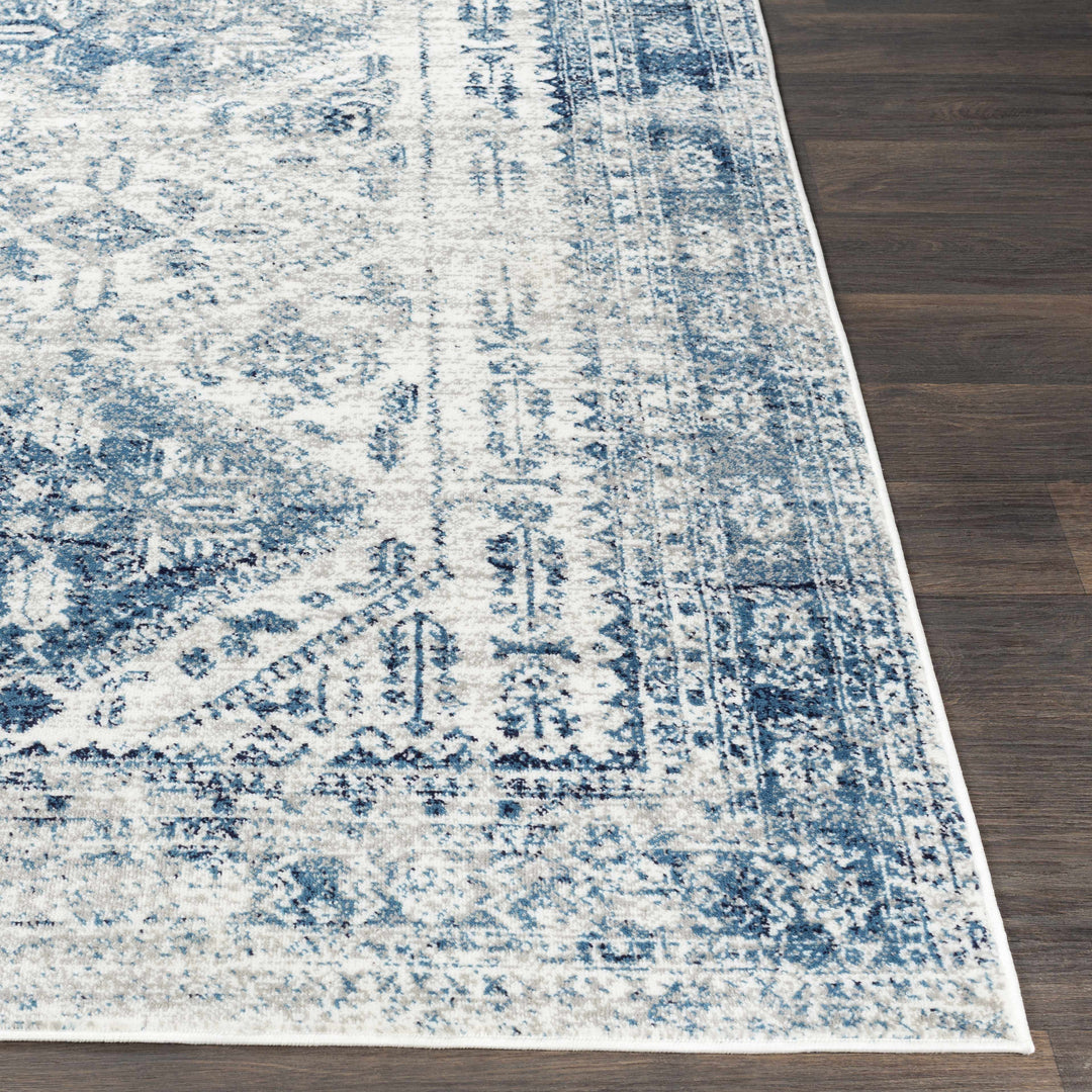 Inkom Traditional Style Ivory And Blue Area Rug