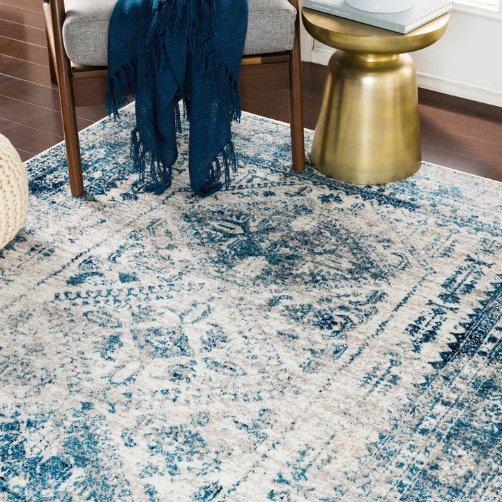 Inkom Traditional Style Ivory And Blue Area Rug
