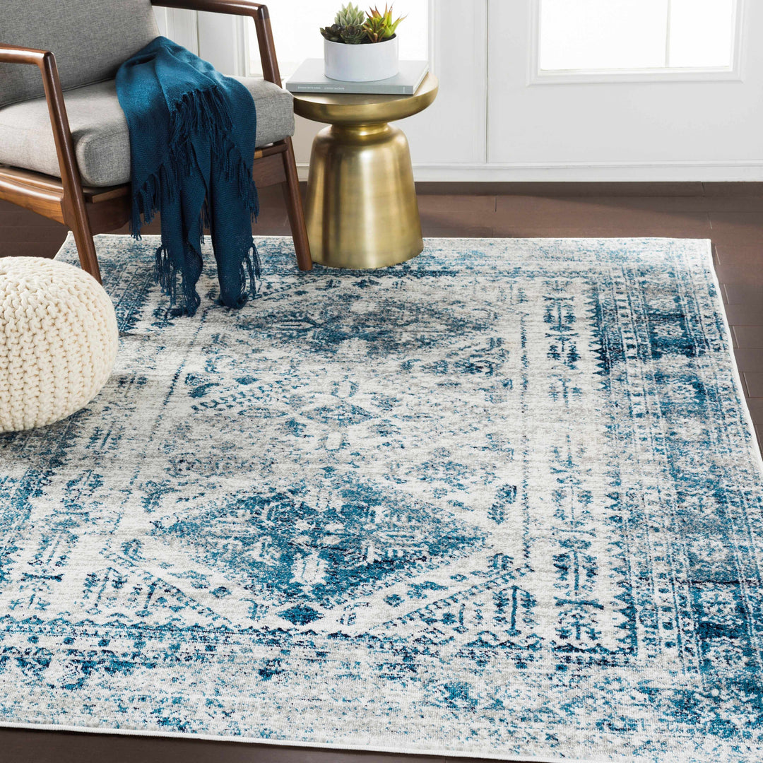 Inkom Traditional Style Ivory And Blue Area Rug