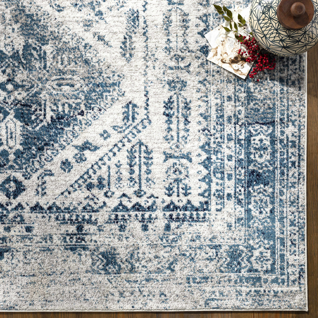 Inkom Traditional Style Ivory And Blue Area Rug