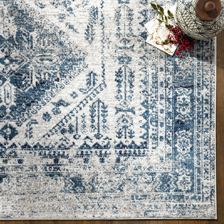 Inkom Traditional Style Ivory And Blue Area Rug