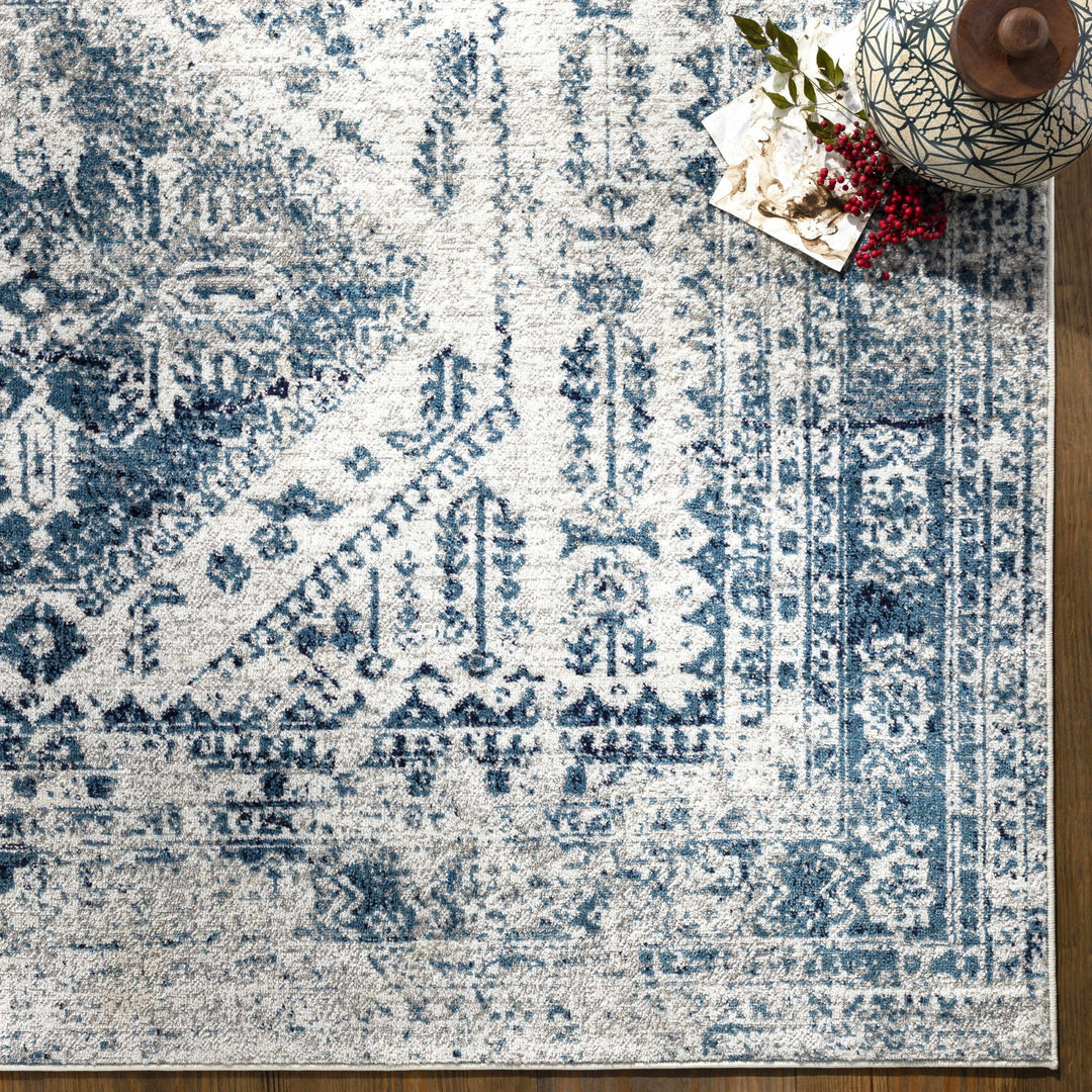 Inkom Traditional Style Ivory And Blue Area Rug - The Rug Decor