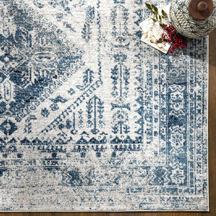 Inkom Traditional Style Ivory And Blue Area Rug - The Rug Decor