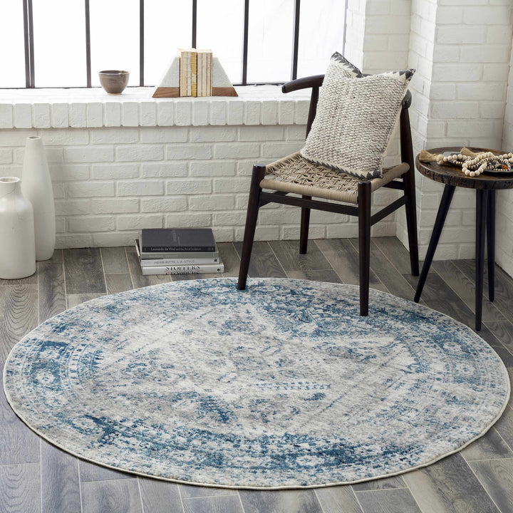 Inkom Traditional Style Ivory And Blue Area Rug