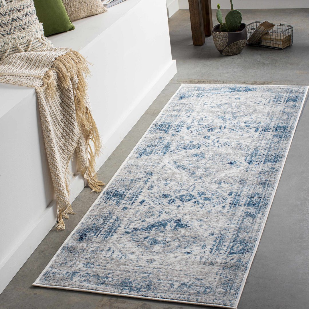 Inkom Traditional Style Ivory And Blue Area Rug