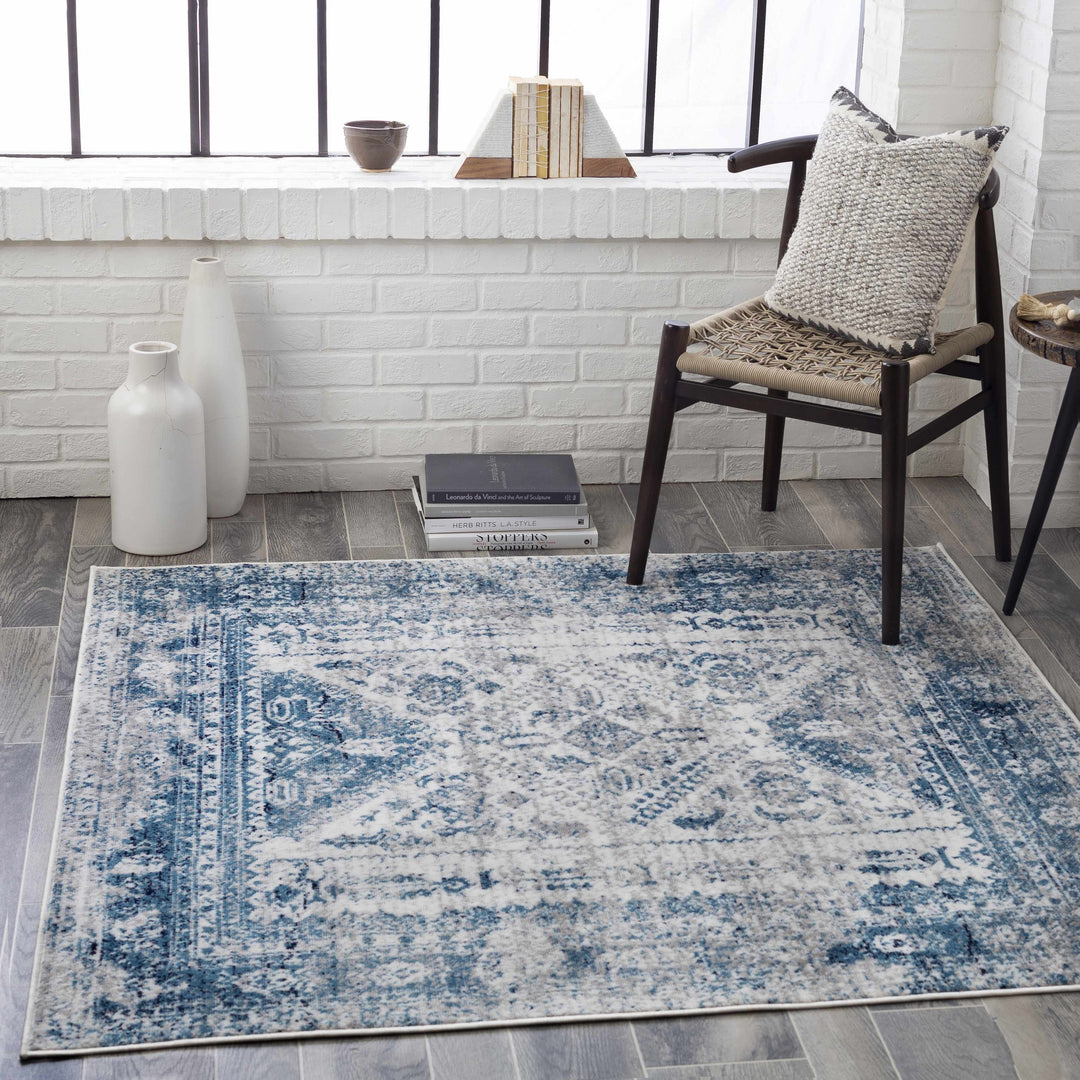Inkom Traditional Style Ivory And Blue Area Rug