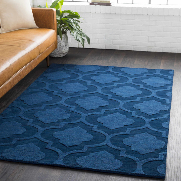 Institute Blue Contemporary Style Wool Area Rug